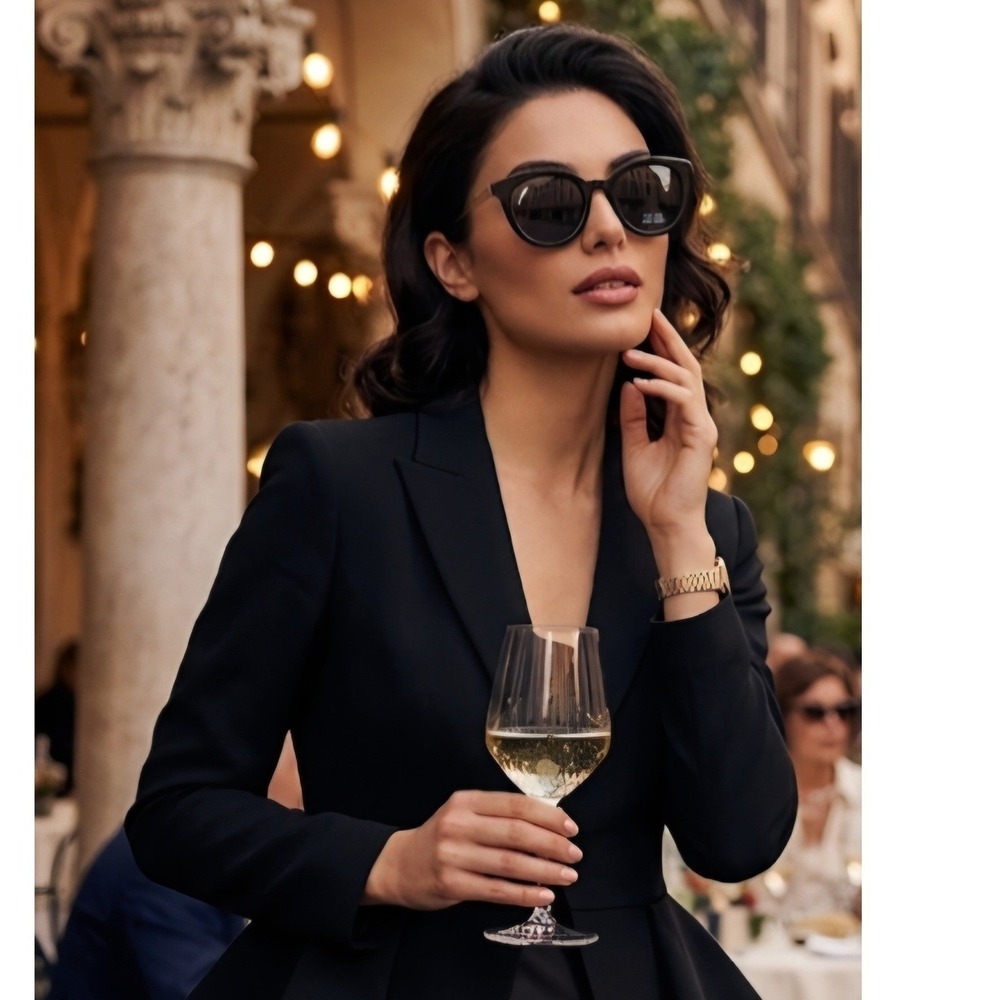 Oscar by Oscar de la Renta Womens Black Round Cat Eye Sunglasses Gold Temples